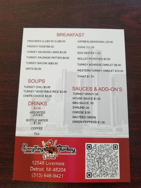 Menu at Everything Turkey restaurant, Detroit