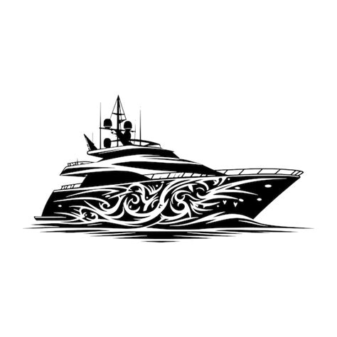 Yacht silhouette in tribal tattoo black and white illustration ...