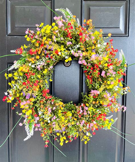 Colorful Spring Summer Wreath for Front Door, Wildflower Year Round ...
