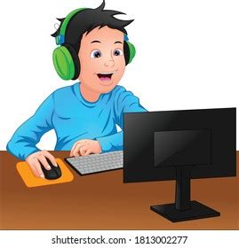 Boy Playing Computer Clip 的图像结果