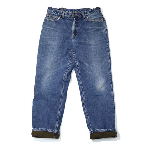 [w35] 00's LANDS' END Back Fleece Jeans Blue | mongos