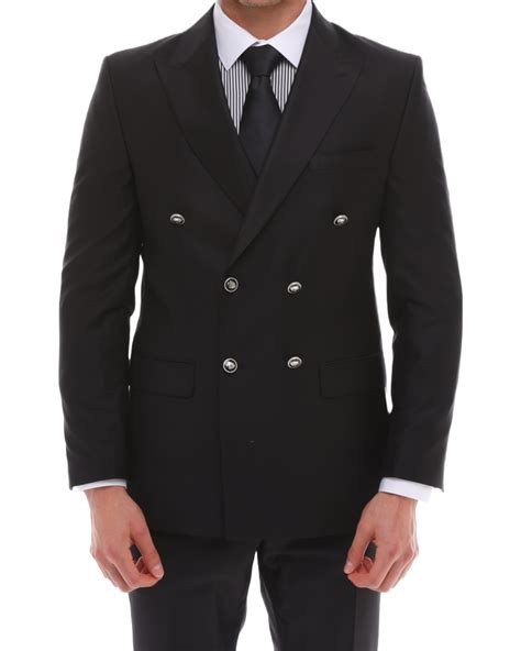 Men's ICONIC Black Double Breasted Suit With Black Crested Buttons ...