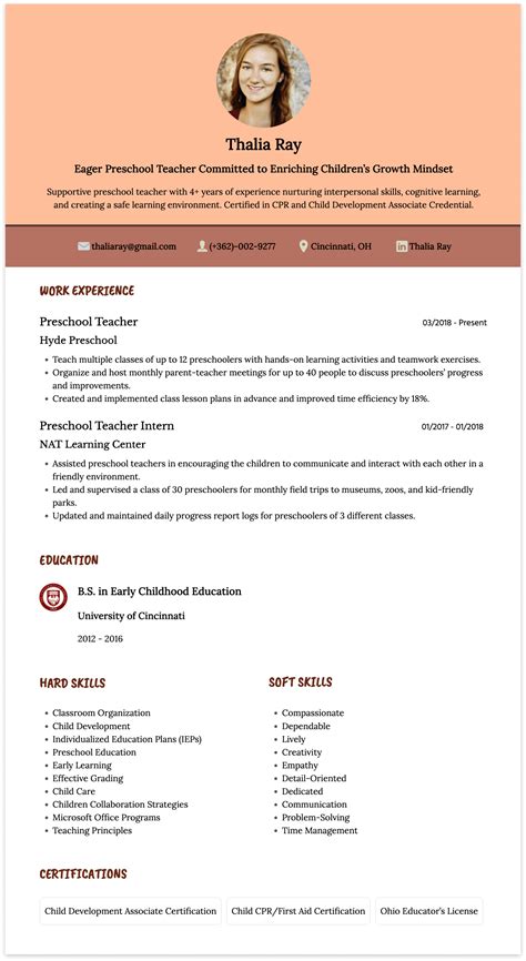 Resume For A Preschool Teacher - Abandonedfootnotes Blog