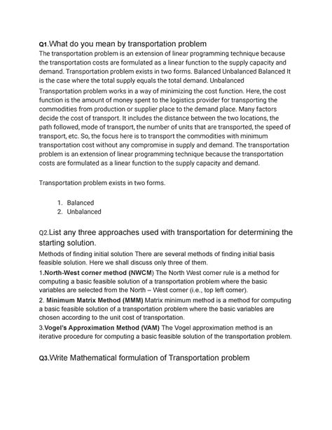 Week 4 - assignments - Q1 .What do you mean by transportation problem ...