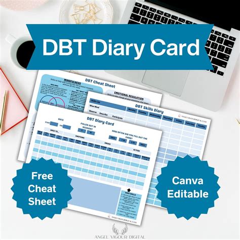 Minimal Blue DBT Diary Cards Template | Therapy Journal Instant Digital ...