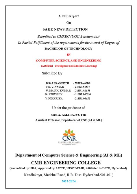 PBL 1 - A PBL Report On FAKE NEWS DETECTION Submitted to CMREC (UGC ...