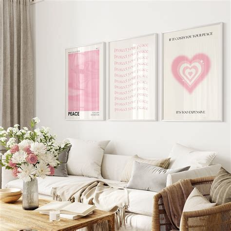 Pink Poster Set of 3, Light Pink Wall Art, Digital Prints, Cute Heart ...