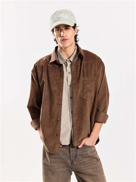 Buy Dark Brown Corduroy Oversized Shirt Online at Best Price | 5Feet11