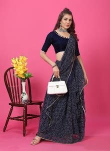 Buy niseful Printed, Solid/Plain Bandhani Georgette, Silk Blend Dark ...