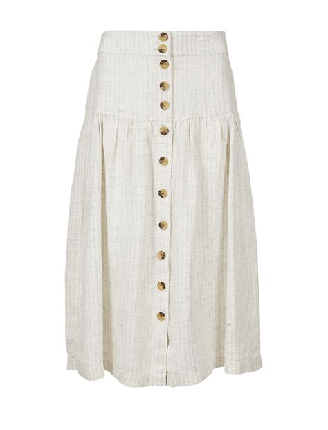 Pure Linen Checked A-Line Midi Skirt