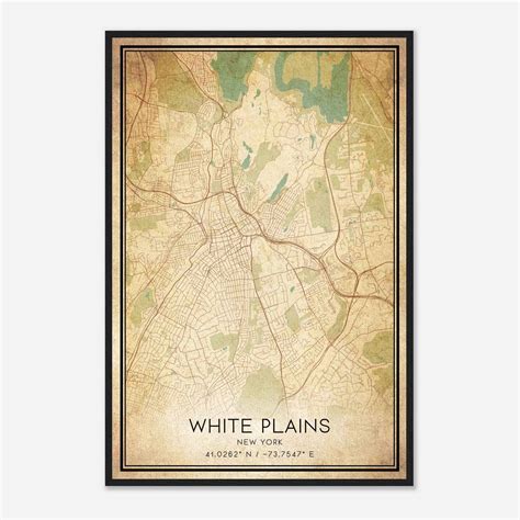 Vintage White Plains New York Map Poster, Modern Home Decor Wall Art ...
