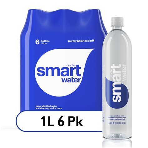 smartwater vapor distilled premium water, 1 liter, 6 count bottles ...