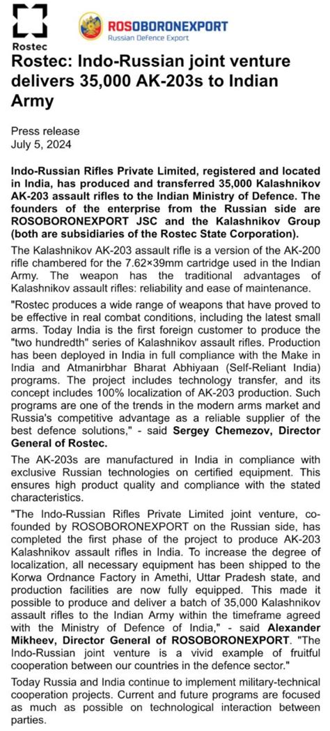 Indian Army Receives 35,000 AK-203 Assault Rifles Ahead of 22nd India ...