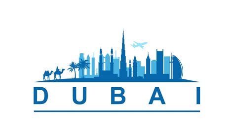 Dubai City Skyline Landscape Emirates Vector Graphic. Blue silhouette ...