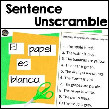 Spanish word search & sentence unscramble activity - Spanish colors ...