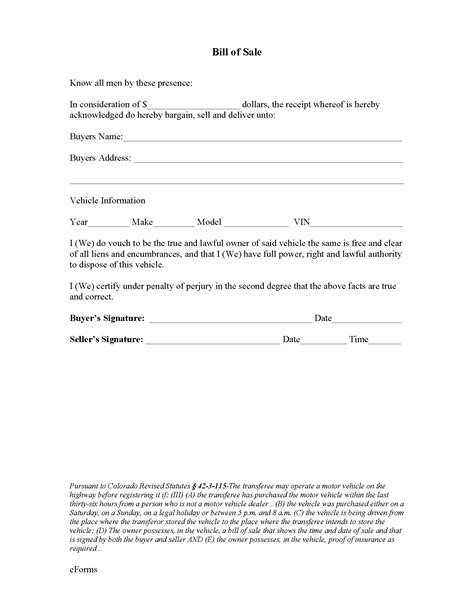 Free Colorado Motor Vehicle Bill of Sale Forms - PDF - eForms