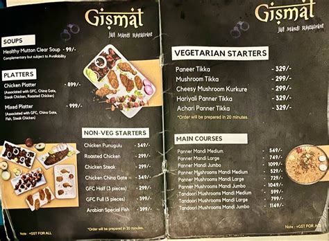 Menu at Gismat arabic jail mandi restaurant, Bengaluru