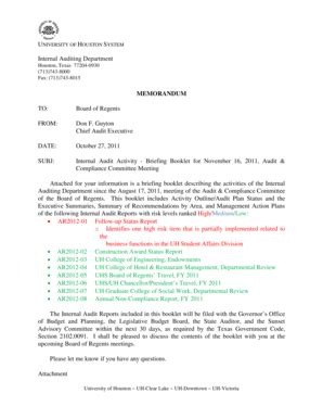 Fillable Online uhsystem MEMORANDUM - University of Houston System ...