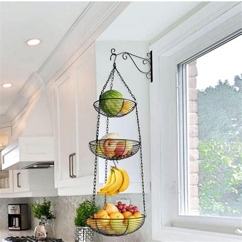 3 Tier Hanging Basket Heavy Duty Wire Fruit Organizer for Kitchen ...