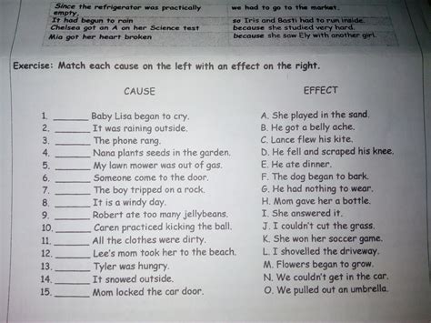 Exercise: Match each cause on the left with an effect on the right ...