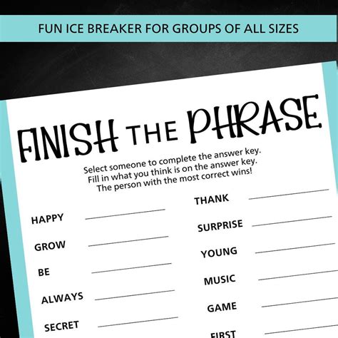 Icebreaker Game, Printable Finish the Phrase Game, Pastel Party Starter ...