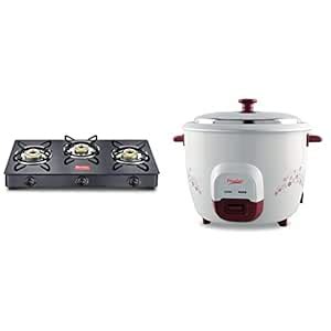 Prestige IRIS LPG Gas Stove, 3 Burner, Black + Prestige PRWO 1.5 Litre ...