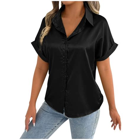 Stylish Olyvenn Satin Silk Button Down Shirts Women's Dress Shirts ...