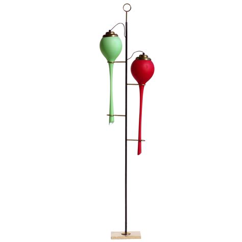 Stilnovo Italian Design 1950s Midcentury Red Green Glass Floor Lamp For ...