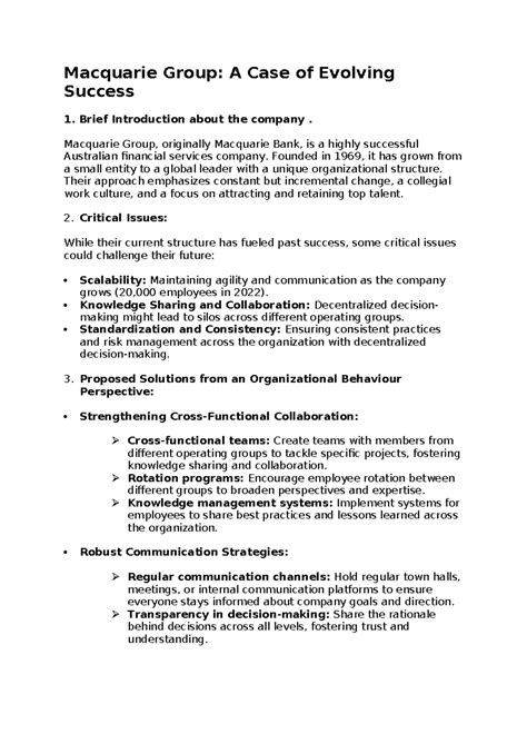 Macquarie Group Case Study: Key Discussion Points & Solutions - Studocu