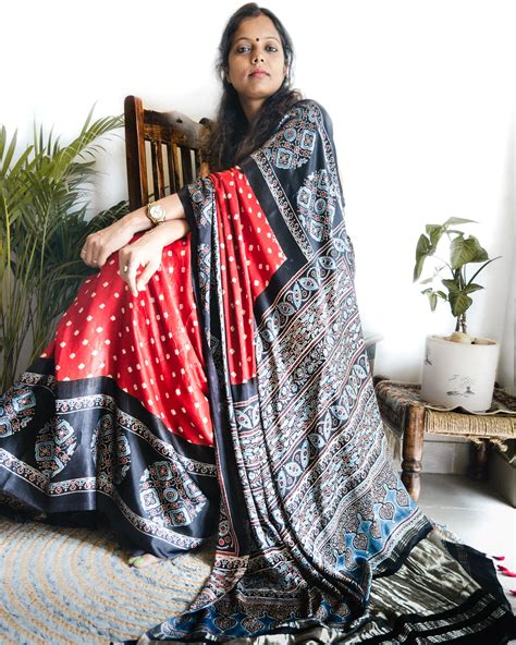 Ajrakh Bandhani Modal Silk Saree(Tissue Pallu) – syutikargha