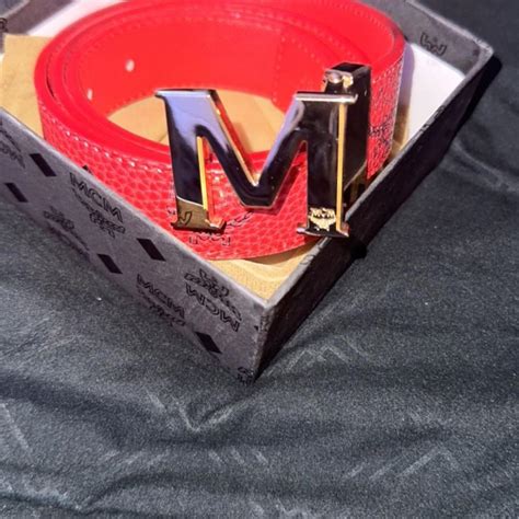 Red mcm belt. Size 32-34, wore this like once. Fire... - Depop