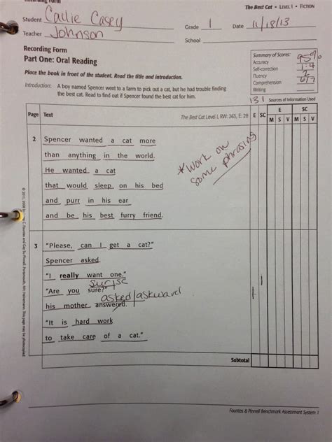 Image result for Running Record Example First Grade