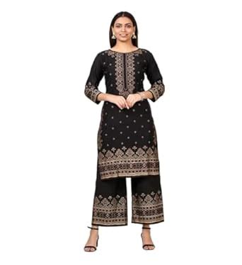 Indaisy Womens Woolen Printed Kurta With Palazzo Set (Black, S ...