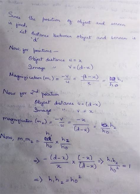 In between a fixed object and a fixed screen a convex lens can cast two ...