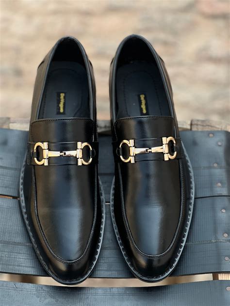 ST-05-Black Cow Leather Horse bit Formal Loafer Style In Rubber sole ...