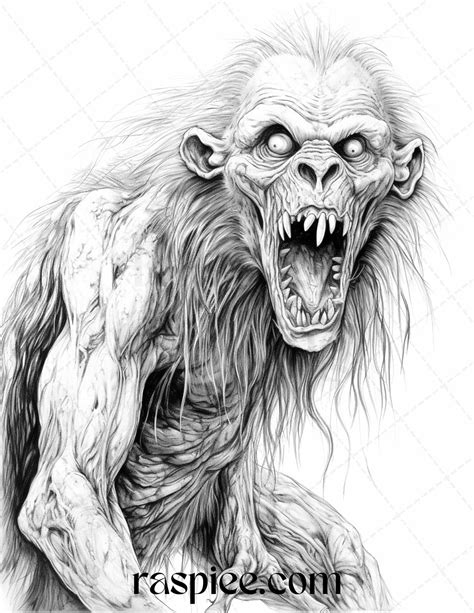 66 Horror Zombie Animals Grayscale Coloring Pages Printable for Adults ...