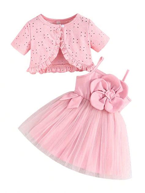 Toddler Girls Dress And Cardigan Sets 3D Floral Spaghetti Strap ...