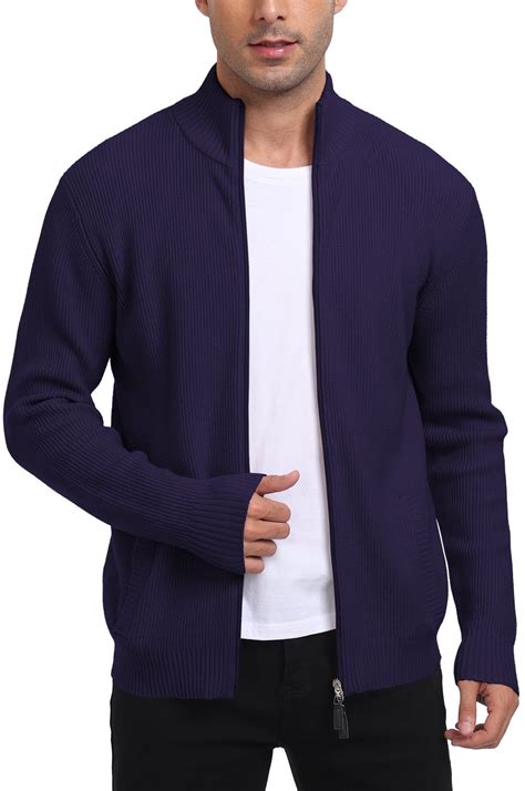 Aiyino Men's Cardigan Sweaters Full Zip Up Stand Collar Slim Fit Casual ...