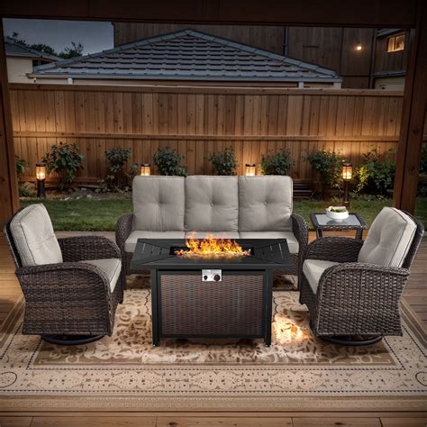 POCASSY 5PCS Outdoor Patio Furniture Set, Patio Furniture Set with Fire ...