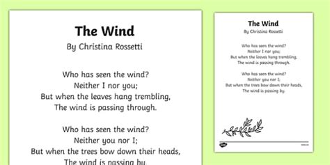 The Wind by Christina Rossetti Poem Print Out (teacher made)
