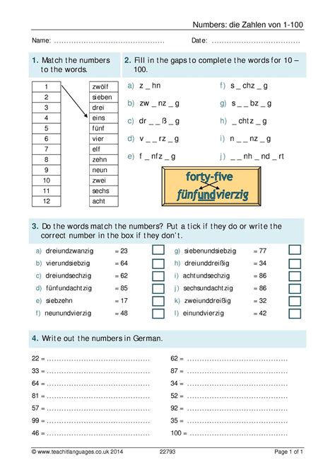 Free Printable German Numbers Worksheets - Free Printable Worksheets