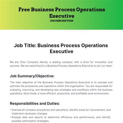 Free Business Process Operations Executive Job Description Template to Edit Online