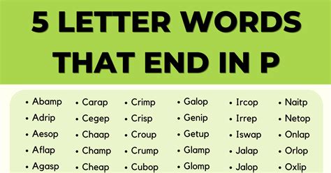 202 Cool Examples of 5 Letter Words Ending in P in English • 7ESL