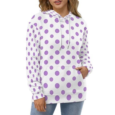 Hoodies Purple Polka Dot Pattern Long Sleeve Casual Hoodie Winter ...