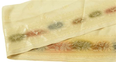 Antique Vintage Saree Border Indian Craft Trim Woven Floral Cream Ribb ...
