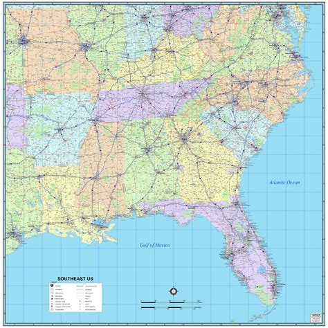 Southeast United States Regional Wall Map by MapShop - The Map Shop