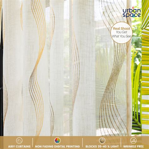 Double Wave Linen Textured Sheer Printed Curtains | Urban Space