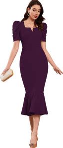 TESSAVEGAS Women Bodycon Purple Below Knee Dress - Buy TESSAVEGAS Women ...