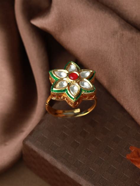 Priyaasi Multicolor Flower Gold Plated Ring