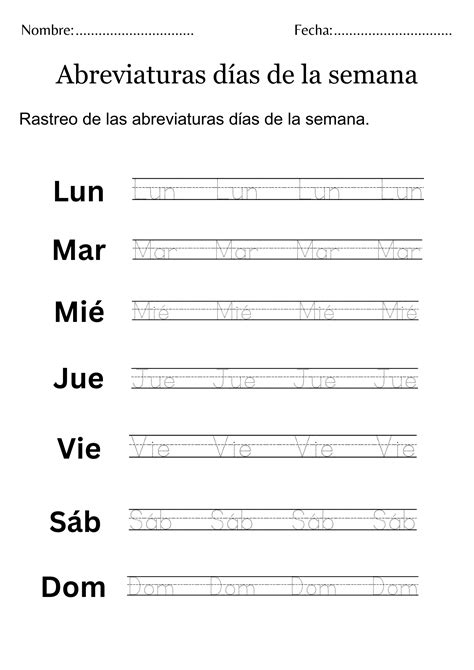 Abreviaturas días de la semana - Abbreviations days of the week in spanish sheet | Made By Teachers